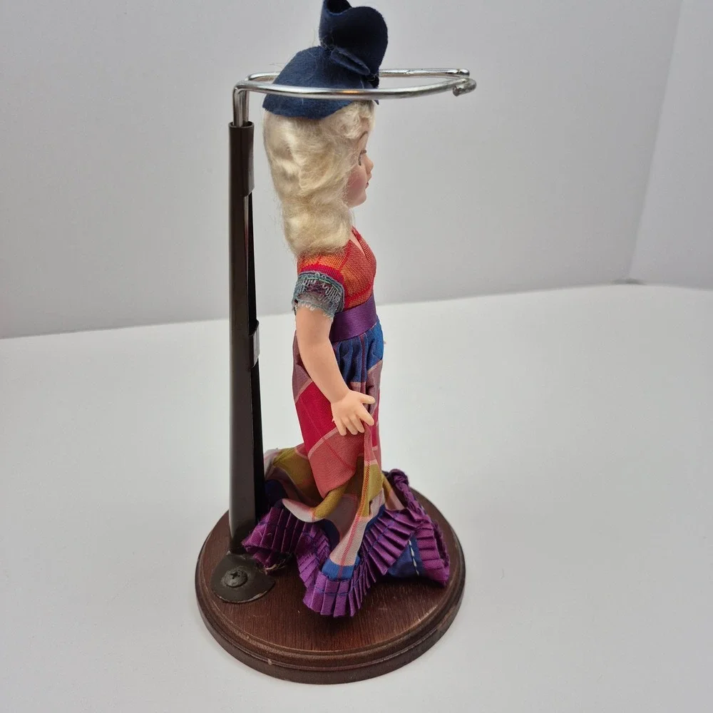 Vintage 50s 60s Sleepy Eye Doll Blonde Hair Colorful Dress Blue‎ Bow 8